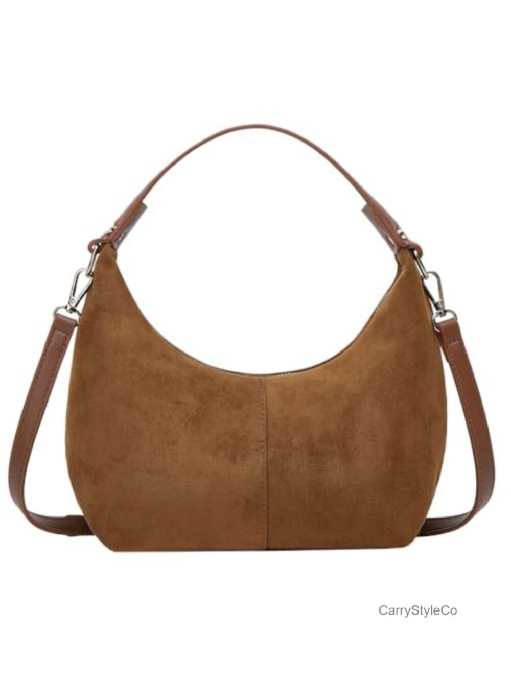 Faux Suede Shoulder Bag Retro Crossbody Tote Satchel Crescent Handbag